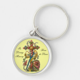 Vintage Floral Condolence Cross Keychain