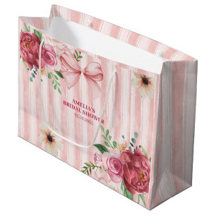 Vintage floral Coquette pink bow bridal shower Large Gift Bag