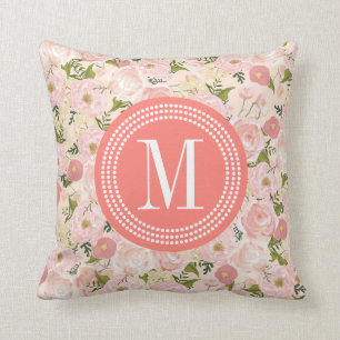 Vintage Floral Coral Peach Girly Flowers Throw Pillow