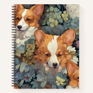 Vintage Floral Corgi Pattern Cute Botanical Dog De Notebook