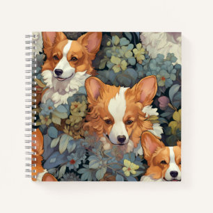 Vintage Floral Corgi Pattern Cute Botanical Dog De Notebook