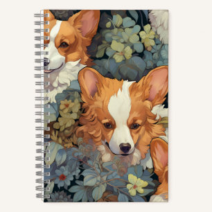 Vintage Floral Corgi Pattern Cute Botanical Dog De Notebook