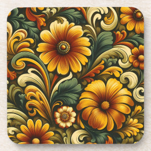 Vintage Floral Cork Back Coasters Set of 6