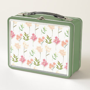 Vintage floral cottage traditional flowers metal lunch box
