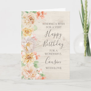 Vintage Floral Cousin Happy Birthday Card