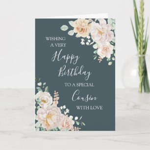 Vintage Floral Cousin Happy Birthday Card