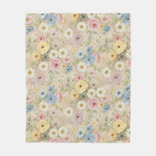 Vintage Floral Cozy Soft Daisy Rose  Fleece Blanket