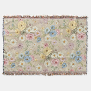Vintage Floral Cozy Soft Daisy Rose  Throw Blanket