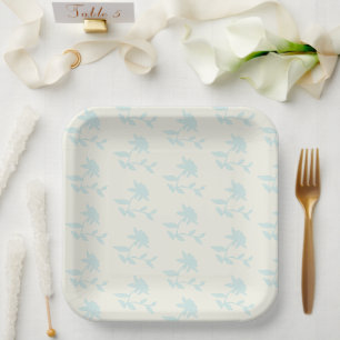  Vintage Floral Cream Blue Pattern Paper Plate