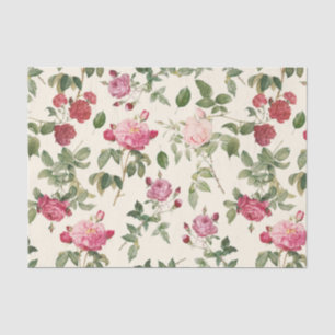 Vintage Floral Cream Pink Rose  Tissue Paper