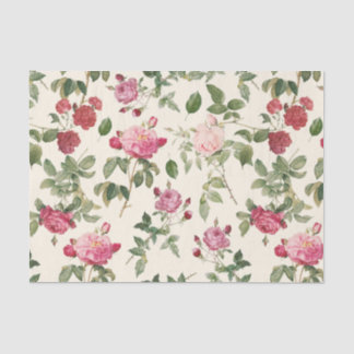 Vintage Floral Cream Pink Rose Tissue Paper