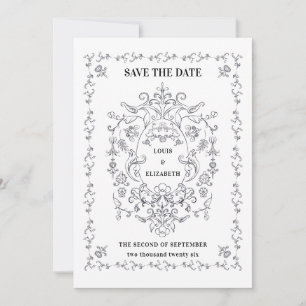 Vintage Floral Crest Ornament Border Save the Date Invitation