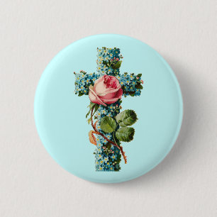 Vintage Floral Cross 2 Inch Round Button