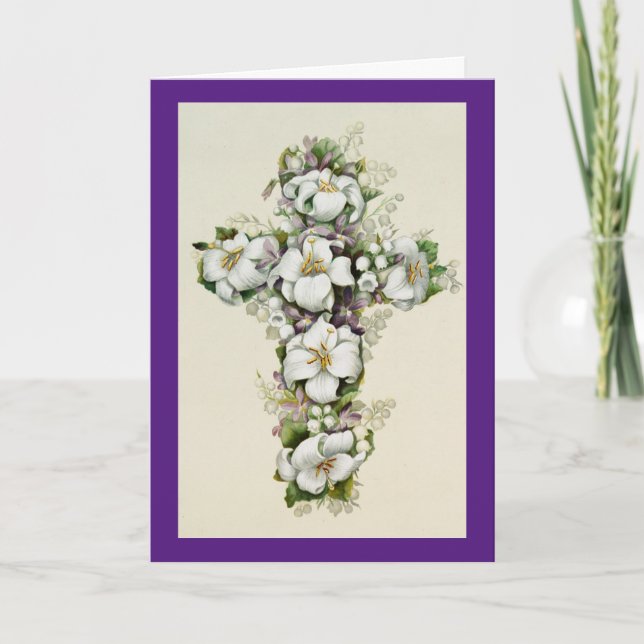 Vintage Floral Cross Easter Card (Front)