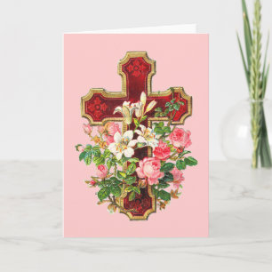 Vintage Floral Cross Holiday Card