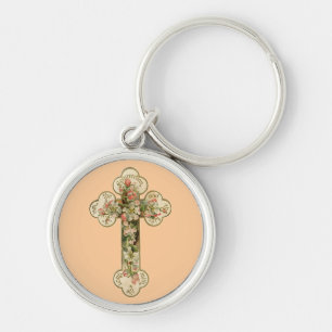 Vintage Floral Cross Keychain