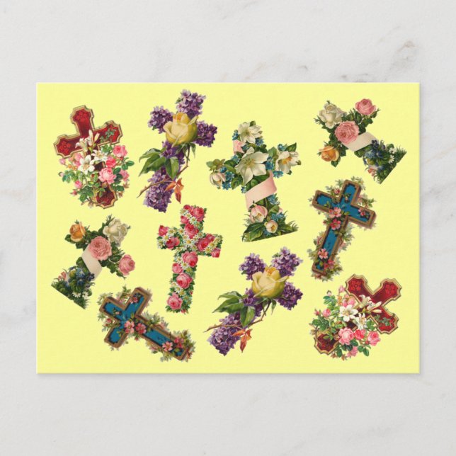 Vintage Floral Cross Postcard (Front)
