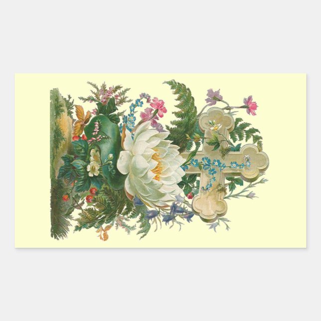 Vintage Floral Cross Sticker (Front)