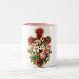 Vintage Floral Cross Two-Tone Coffee Mug