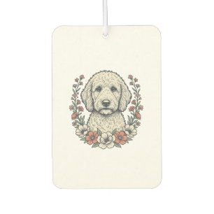 Vintage Floral Curly Dog Portrait T-Shirt Design_1 Air Freshener