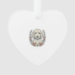 Vintage Floral Curly Dog Portrait T-Shirt Design_1 Ornament