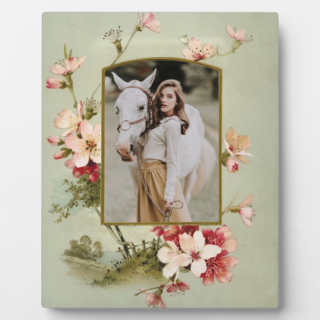 Vintage Floral Custom Photo Frame Plaque (Front)
