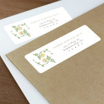 Vintage Floral Custom Return Address Label<br><div class="desc">This custom return address label marries the timeless elegance of vintage floral design with modern practicality. The label features a charming wreath of green leaves and golden yellow roses, creating a delicate frame around the initials, which adds a personalized touch reminiscent of traditional monograms. The clear, legible font presents the...</div>