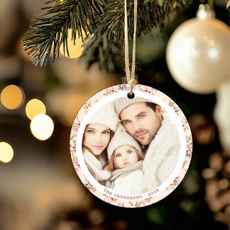 Vintage Floral Customizable Flat Ceramic Ornamen Ornament