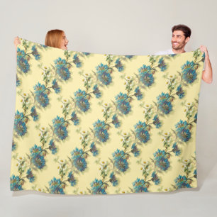 Vintage Floral Daisies and Cornflowers Pattern Fleece Blanket