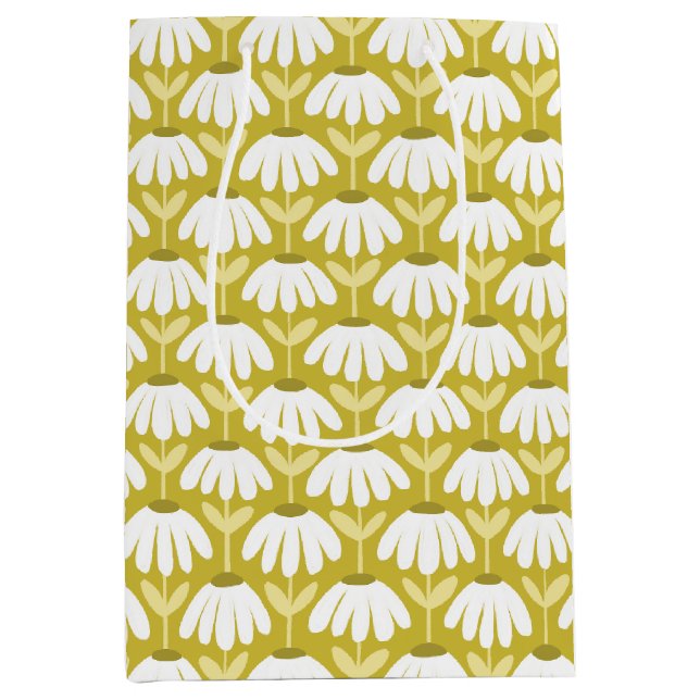 Vintage Floral Daisies Pattern Olive/Mustard Green Medium Gift Bag (Front)