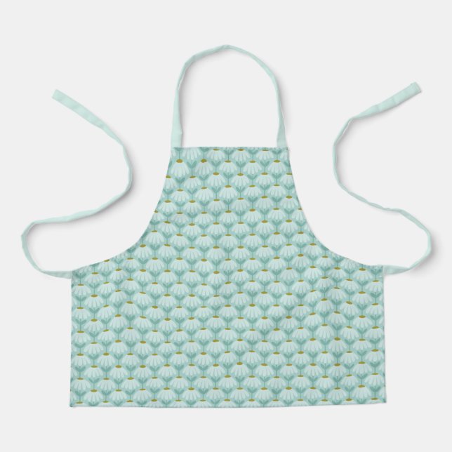 Vintage Floral Daisies Pattern Teal Blue & Olive Apron (Front)