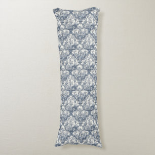 Vintage floral damask Blue toile de jouy Body Pillow