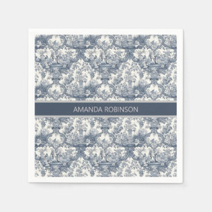 Vintage floral damask Blue toile de jouy monogram Napkin