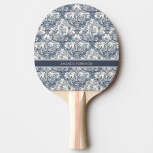 Vintage floral damask Blue toile de jouy monogram Ping Pong Paddle