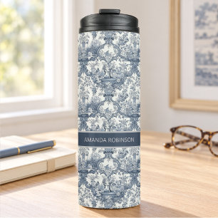 Vintage floral damask Blue toile de jouy monogram Thermal Tumbler