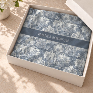 Vintage floral damask Blue toile de jouy monogram Tissue Paper