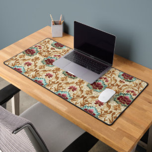 Vintage Floral Damask in Turquoise and Burgundy Desk Mat