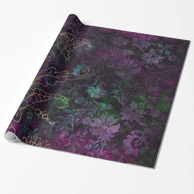 Vintage Floral Damask Wrapping Paper (Unrolled)