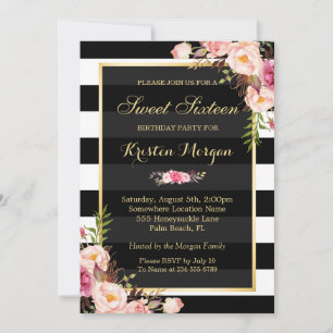 Vintage Floral Decor for Sweet Sixteen Party Invitation
