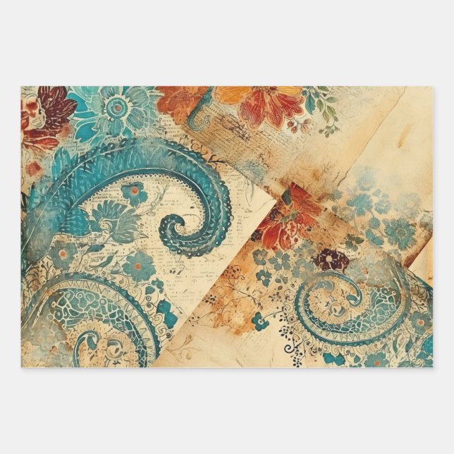 Vintage Floral Decoupage Wrapping Paper Sheet (Front 2)