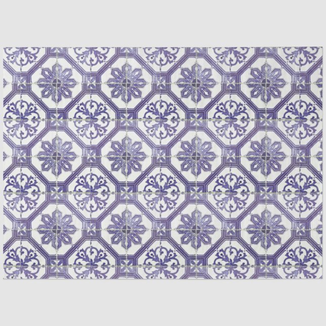 Vintage Floral Delft Tile Decoupage Tissue Paper (Front)