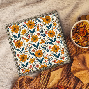 Vintage Floral Delight: Autumnal Sunflower Tapestr Photo Print