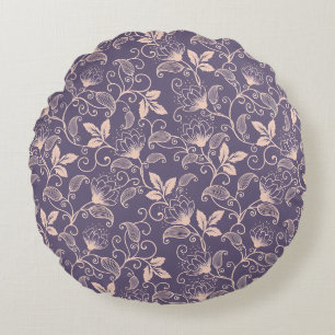Vintage Floral Design with Swirling Vines Round Pillow