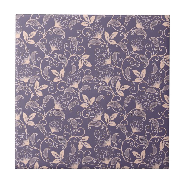 Vintage Floral Design with Swirling Vines Tile (Front)