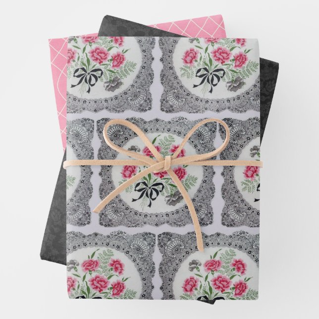 Vintage Floral Doily Wrapping Paper Sheets (In situ)