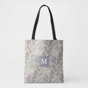 Vintage Floral DragonFly Pattern Monogram Tote Bag