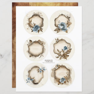 Vintage Floral Dusty Blue Ephemera Labels Set