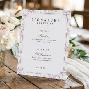 Vintage Floral Dusty Rose Signature Drinks Wedding Pedestal Sign