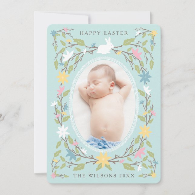 Vintage Floral Easter Photo Card (Front)