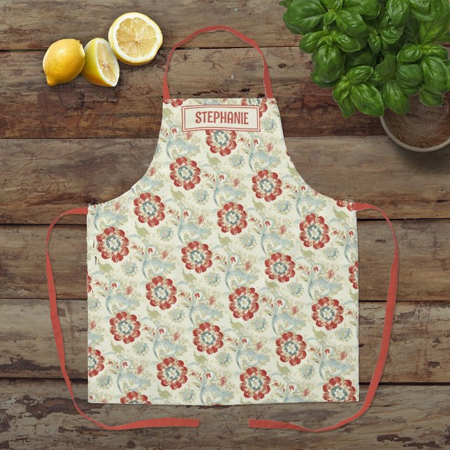 Vintage Floral Elegance Name Apron (Floral kitchen apron)